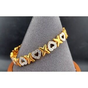Heart Link Bracelet XO Gold Tone 7.5"‎